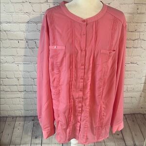 26/28W Pink Button-Up Blouse by Kathy Che. Long sleeve. Plus size
